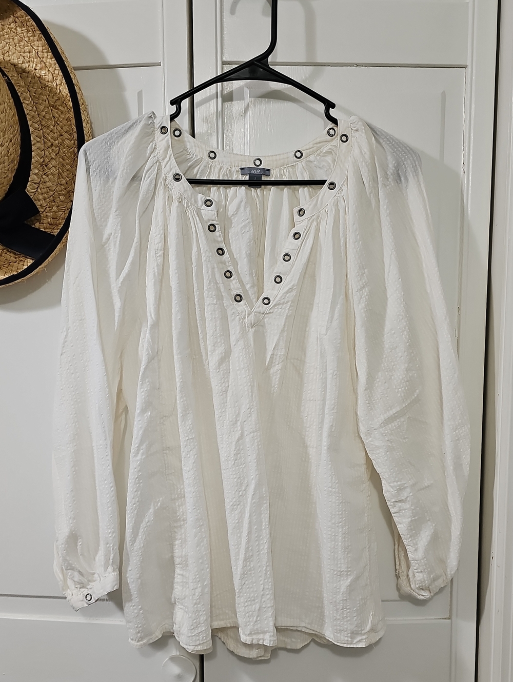 aerie White Eyelet-Trim Peasant Blouse